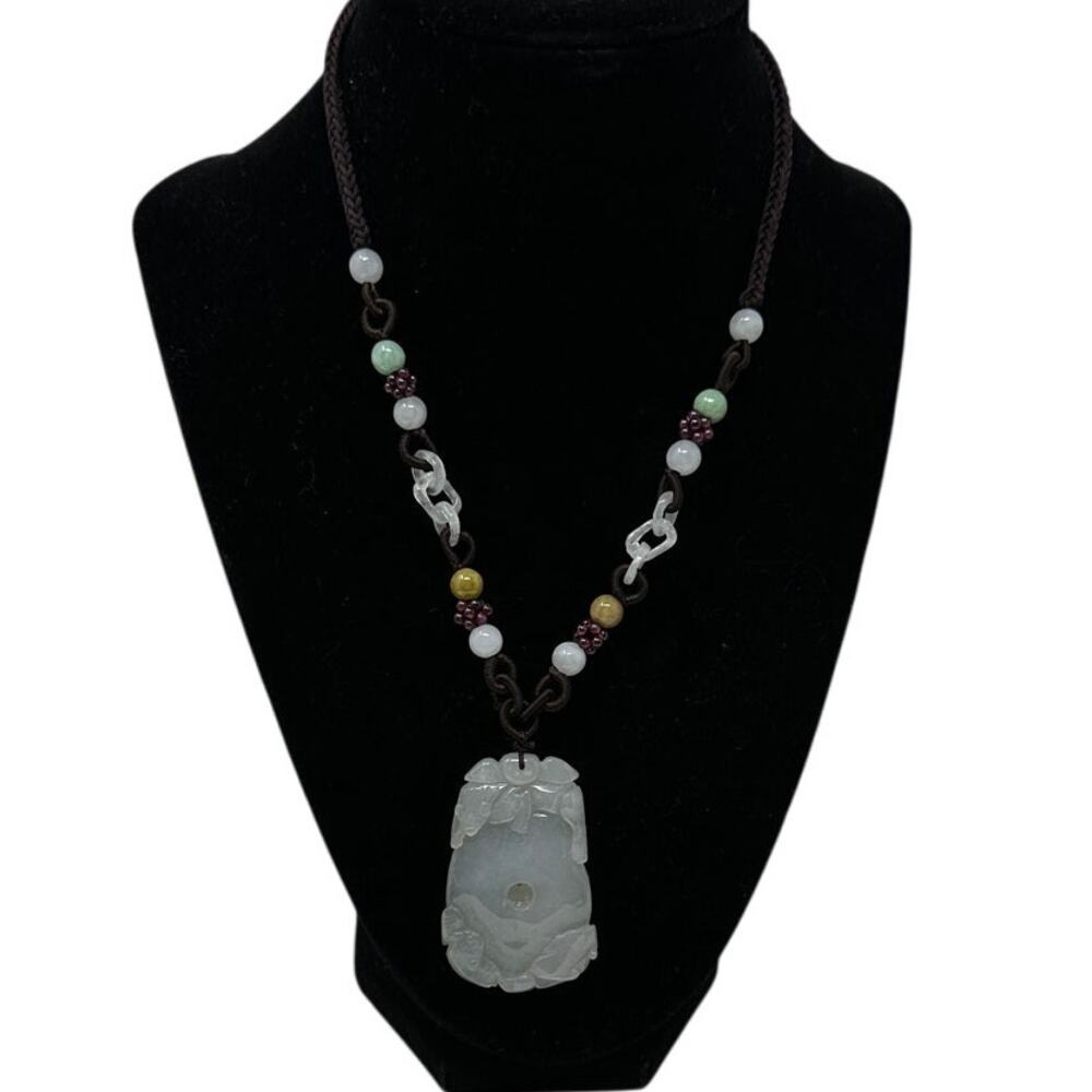 Unbranded White Jade Carved Pendant Necklace W/Certificate Rope String